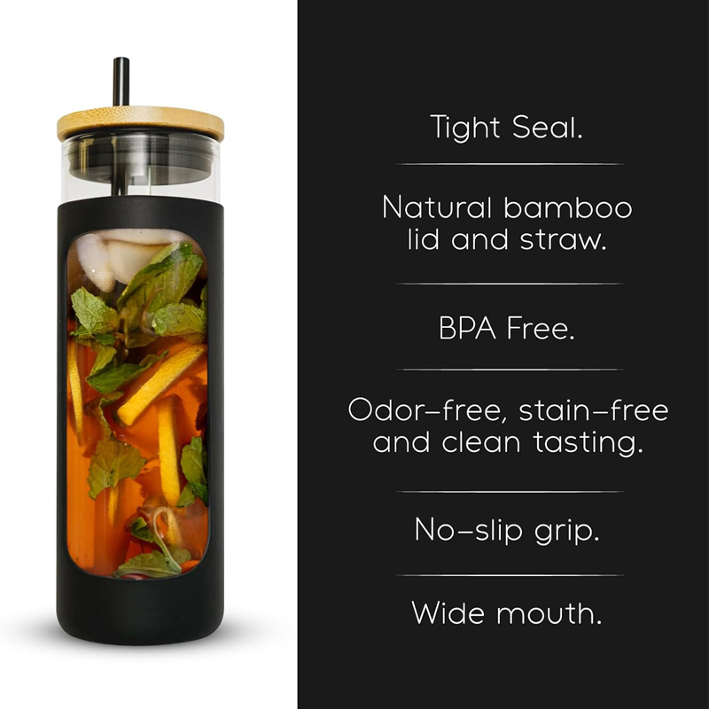 Glass Water Bottle with Bamboo Lid